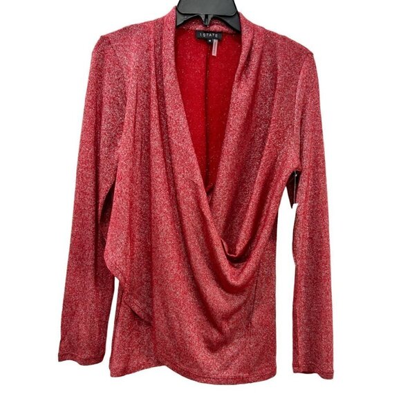 NWT 1.STATE Size M Sparkle Cozy Crisscross Front Knit Top Red MSRP $89 - Picture 2 of 9
